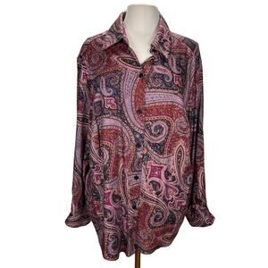 VTG‎ SKETCHBOOK | Women's Button Down Paisley Blouse Purple 1X